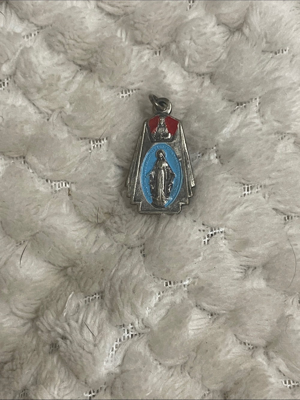Vintage Sterling Silver- Blue and Red Virgin Mary/jesus Charm/pendant